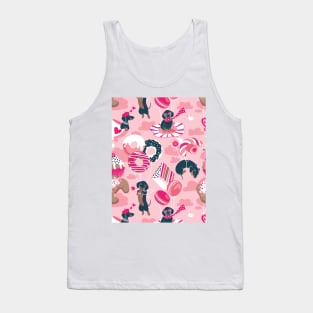 Pastel café sweet love dream // pattern // grey background fuchsia pink pastry details blue dachshund dog puppies Tank Top